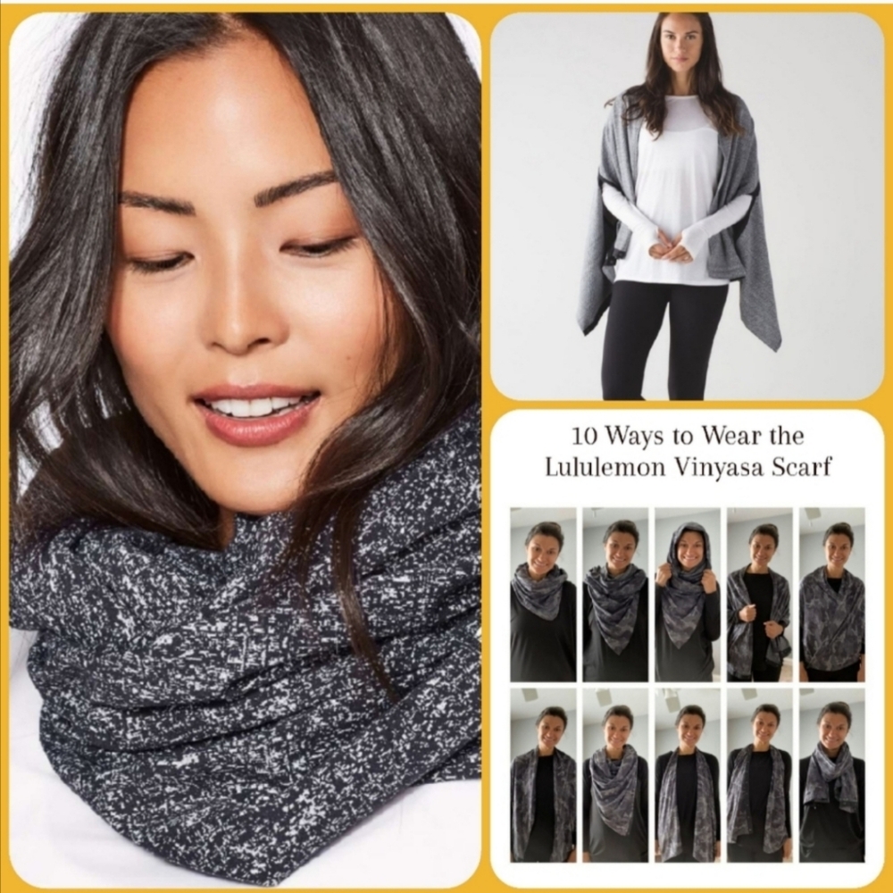 Lululemon Vinyasa Scarf Wrap Scarf / Color Blue Gray Black ROSJ/BLK - Picture 13 of 14